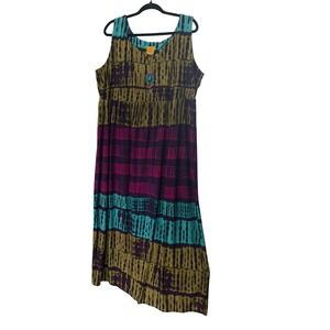 Ruby Rd Maxi Dress Womens 1X Purple Green Tie Dye Stripe Sleeveless Embellished